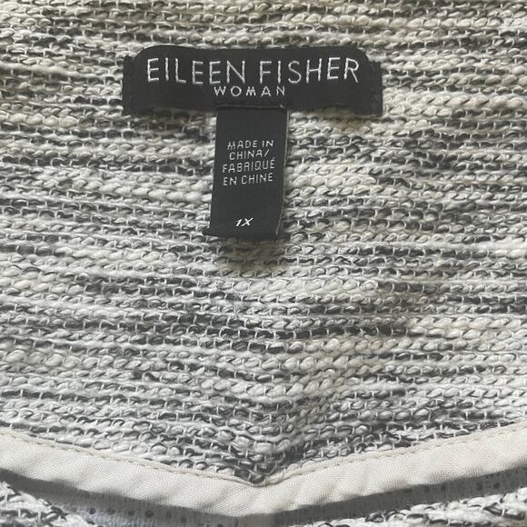 Eileen Fisher Woman 1X Jacket | Textured Knit, Gray White, Pockets, Cotton Blend - Picture 6 of 11